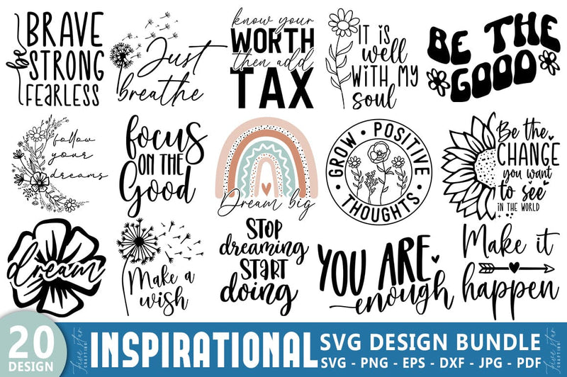 Inspirational SVG Bundle, Big Bundle SVG file for Cricut, Dream bundle SVG – Positive vibes bundle – Motivational SVG FiveStarCrafting 