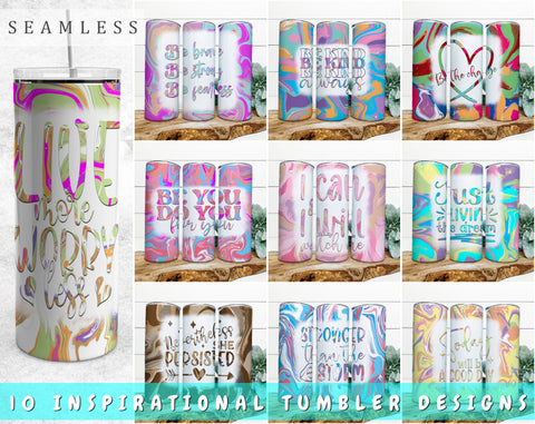 Inspirational Tumbler Sublimation Designs Bundle, 20 Oz Skinny Tumbler Inspirational Designs, Motivational Quote Tumbler Wraps, 10 Designs Sublimation HappyDesignStudio 