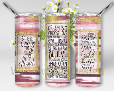 Inspirational Tumbler Wrap, Dream Big Tumbler Png, New Years Resolution 20oz Skinny Tumbler, Digital Download Sublimation WillowSageDesign 