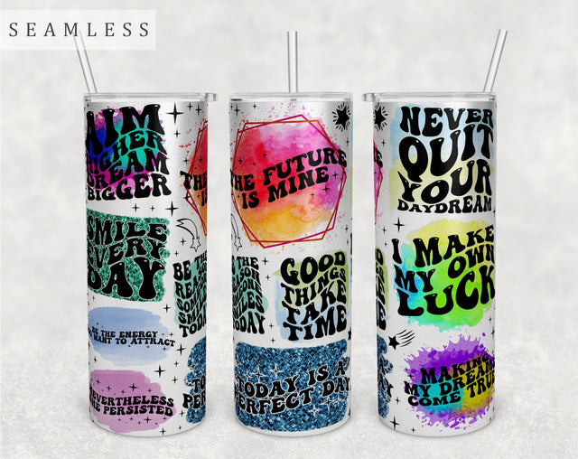 Inspirational Wavy Quotes Tumbler Wrap, 20 Oz Skinny Tumbler Sublimation Design, Seamless Inspirational Groovy Sayings Tumbler PNG Sublimation HappyDesignStudio 