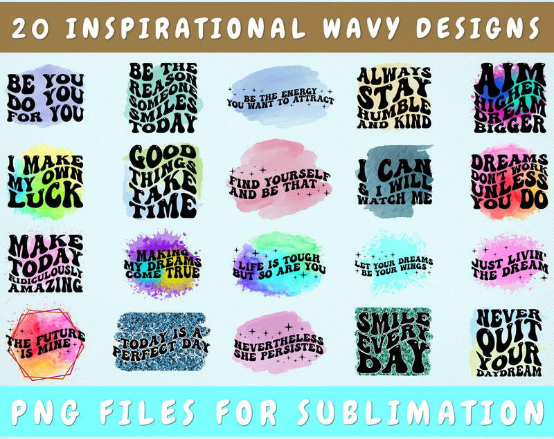 Inspirational Wavy Text Sublimation Designs Bundle, 20 Designs ...