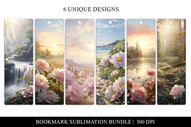 Instant Download Printable Pink Peony Bookmarks Set Sublimation BijouBay 