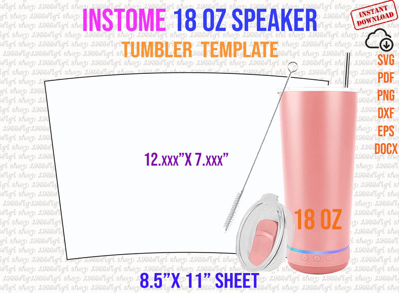 INSTOME 18oz Speaker Tumbler Template, Stainless Steel Tumbler Cup with Speaker Tumbler Template Full Wrap for Instome Tumbler 18oz Svg Docx SVG 1966digi 