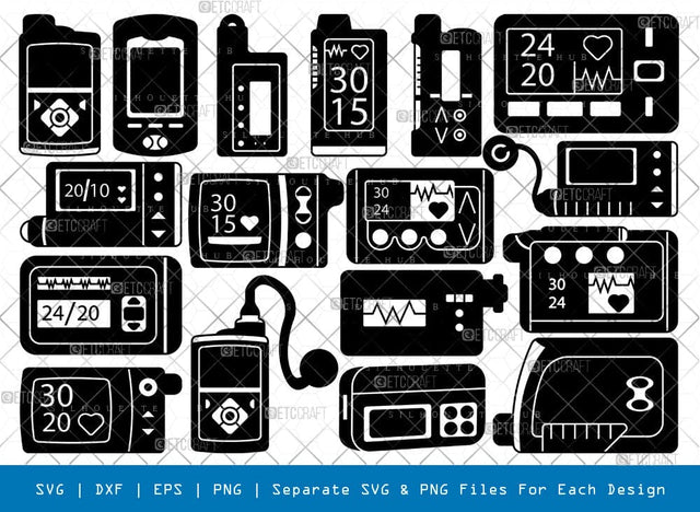 Insulin Pumps Silhouette, Diabetes Insulin Pump SVG, Diabetic Items Svg, Insulin Pump Therapy Svg, Wireless Insulin Pump Bundle, SB00999 SVG ETC Craft 