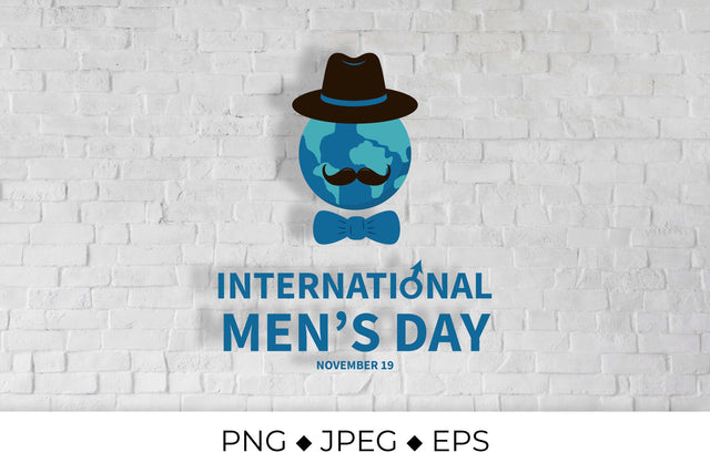 International Men’s Day lettering with globe, hat and mustache Sublimation LaBelezoka 