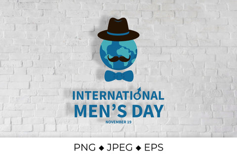 International Men’s Day lettering with globe, hat and mustache Sublimation LaBelezoka 