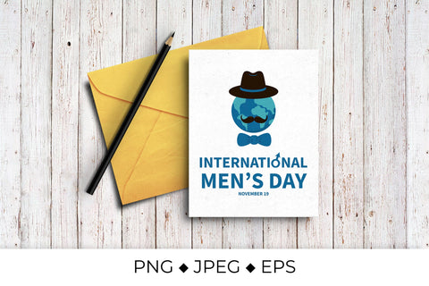 International Men’s Day lettering with globe, hat and mustache Sublimation LaBelezoka 