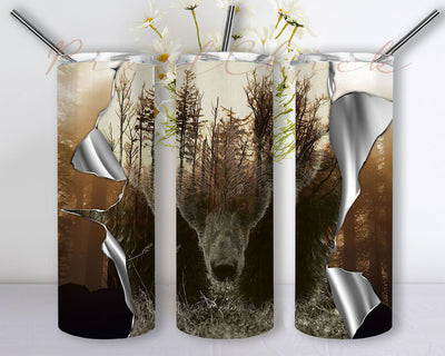Into the Forest Bear Sublimation Designs Downloads, Skinny Tumbler 20oz Design Download PNG Sublimation PixelChick 