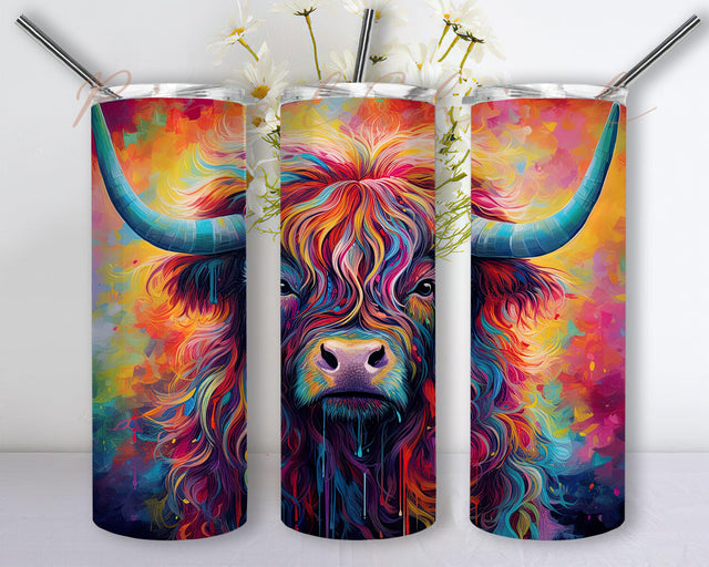 Iridescent Highland Cow 20oz Skinny Tumbler Sublimation Design, Highland Cow Tumbler, Seamless Funny Highland Cow Tumbler Sublimation Design, Cow Tumbler Png Sublimation PixelChick 