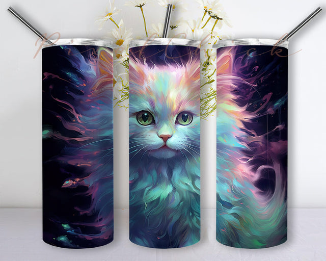 Iridescent Kitten 20oz Skinny Tumbler Sublimation Design, Noen Cat Tumbler, Cute Cats Tumbler Wrap, Kitten Tumbler Sublimation, Kittens Watercolor Tumbler Png Sublimation PixelChick 