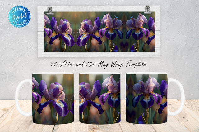 Iris Flowers 11, 12 & 15 Oz Mug Sublimation Sublimation Regulrcrative 