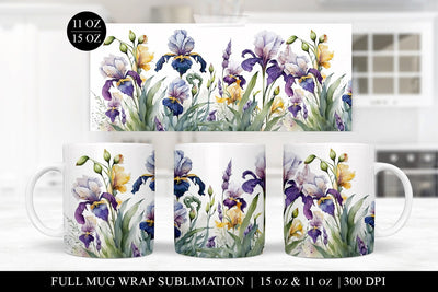 Iris Mug Sublimation Design - Floral Mug Wrap PNG Sublimation BijouBay 