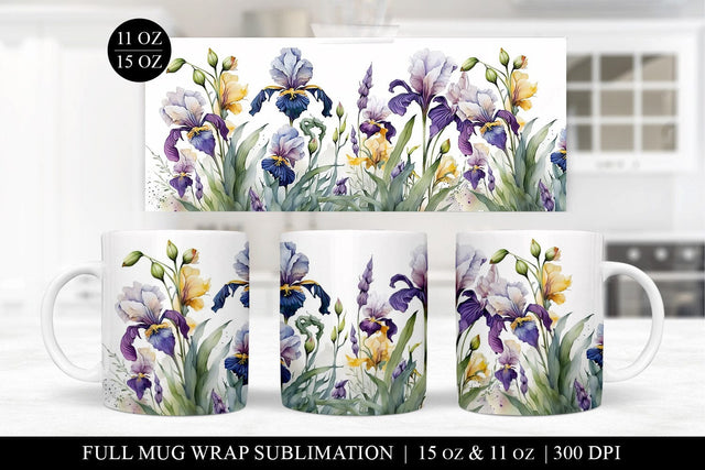 Iris Mug Sublimation Design - Floral Mug Wrap PNG Sublimation BijouBay 