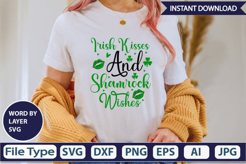 Irish Kisses And Shamrock Wishes SVG Cut File SVGs,Quotes and Sayings,Food & Drink,On Sale, Print & Cut SVG DesignPlante 503 