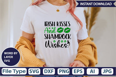Irish Kisses And Shamrock Wishes SVG Cut File SVGs,Quotes and Sayings,Food & Drink,On Sale, Print & Cut SVG DesignPlante 503 
