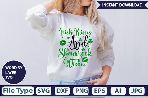 Irish Kisses And Shamrock Wishes SVG Cut File SVGs,Quotes and Sayings,Food & Drink,On Sale, Print & Cut SVG DesignPlante 503 
