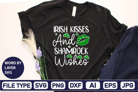 Irish Kisses And Shamrock Wishes SVG Design SVGs,Quotes and Sayings,Food & Drink,On Sale, Print & Cut SVG DesignPlante 503 
