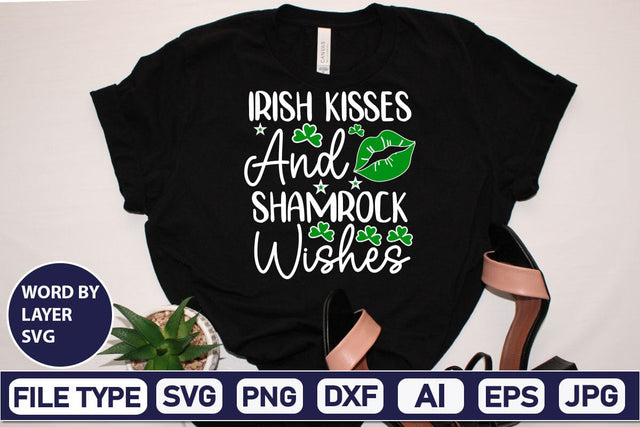 Irish Kisses And Shamrock Wishes SVG Design SVGs,Quotes and Sayings,Food & Drink,On Sale, Print & Cut SVG DesignPlante 503 