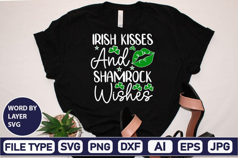 Irish Kisses And Shamrock Wishes SVG Design SVGs,Quotes and Sayings,Food & Drink,On Sale, Print & Cut SVG DesignPlante 503 