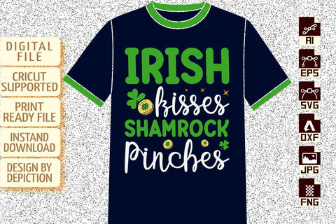 Irish Kisses Shamrock Pinches T-Shirt, Patrick's Day Shirt, Saint Shamrock Shirt, Shamrock Pinches Shirt Print Template Sketch DESIGN Depiction Studio 