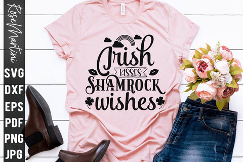 Irish Kisses Shamrock Wishes SVG file for cutting machines Cricut Silhouette SVG PNG St Patrick's Day Quote SVG RoseMartiniDesigns 