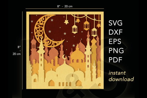 Islamic Shadow Box Template | 3D Layered Ramadan Light Box Svg 3D Paper Lights & Silhouettes 