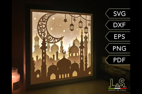 Islamic Shadow Box Template | 3D Layered Ramadan Light Box Svg 3D Paper Lights & Silhouettes 