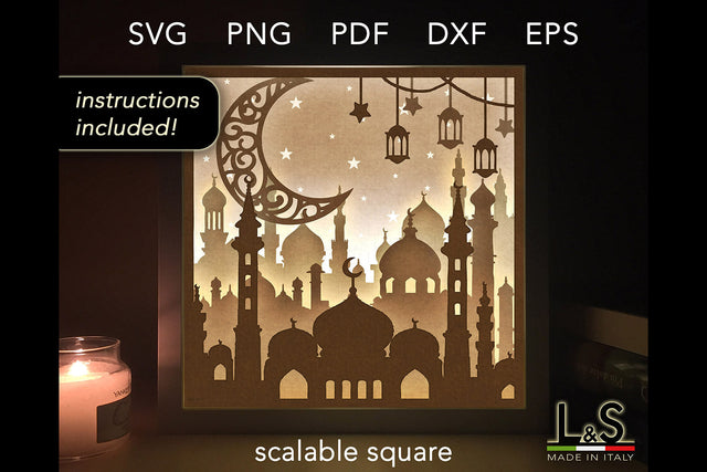 Islamic Shadow Box Template | 3D Layered Ramadan Light Box Svg 3D Paper Lights & Silhouettes 