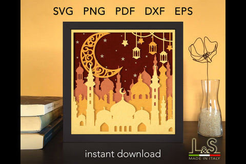Islamic Shadow Box Template | 3D Layered Ramadan Light Box Svg 3D Paper Lights & Silhouettes 