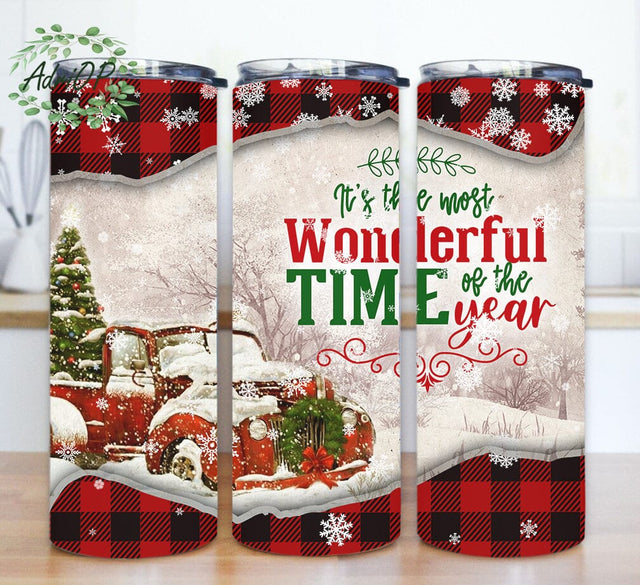 It Is The Most Wonderful time Of The Year Tumbler Png, Red Truck 20oz Skinny Tumbler, Merry Christmas Tumbler Design, Christmas Plaid Tumbler Wrap, Christmas Gift, Digital Download Sublimation AdriOP 