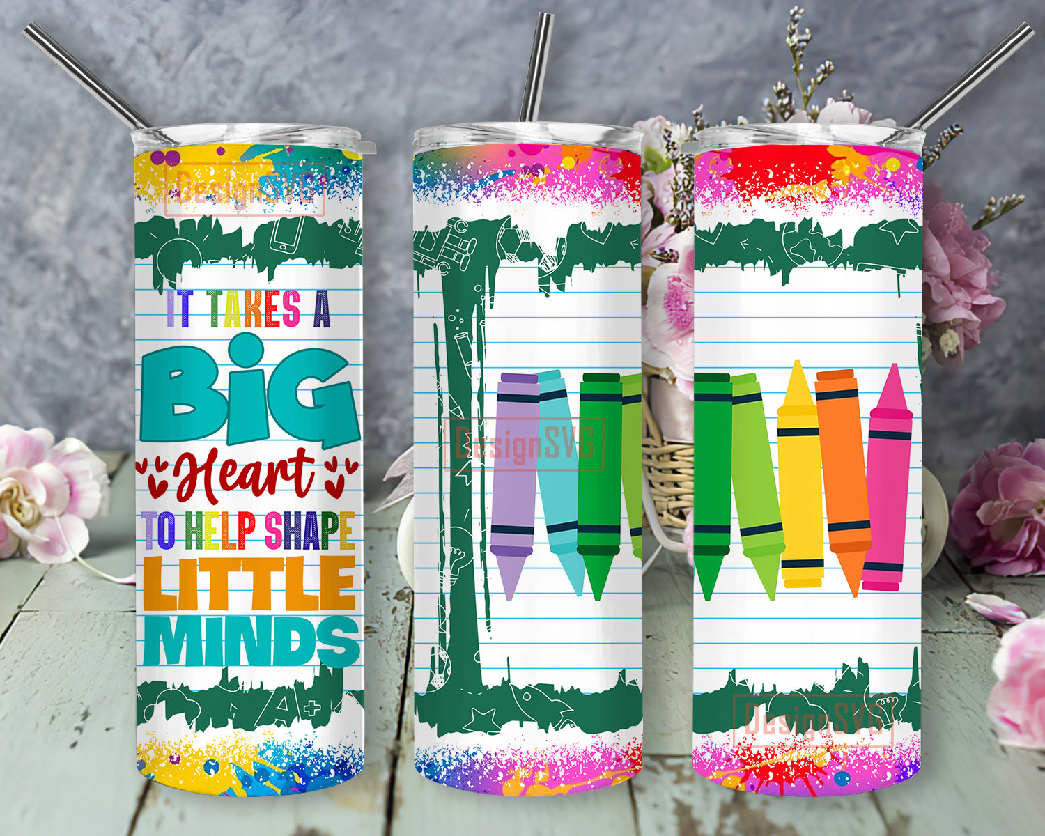 It Takes A Big Heart To Teach Little Minds Tumbler, Crayon Teacher