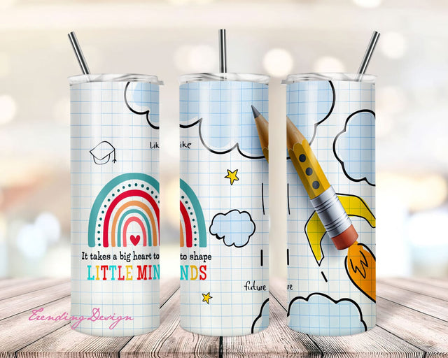 It takes a Big Heart to Teach little minds A2 20 oz Skinny Tumbler Sublimation Design Template Straight/Tapered Design Digital Download PNG Sublimation TrendingDesign 