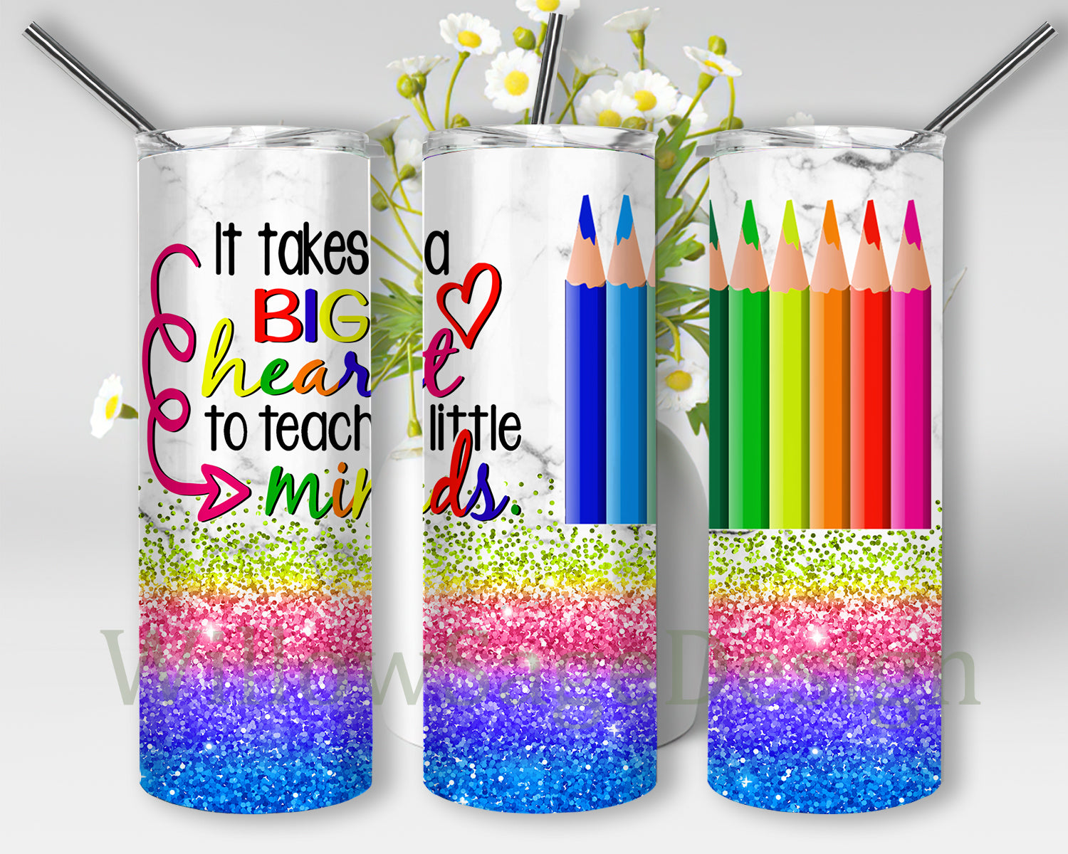 It Takes A Big Heart To Teach Little Minds Tumbler, Crayon Teacher