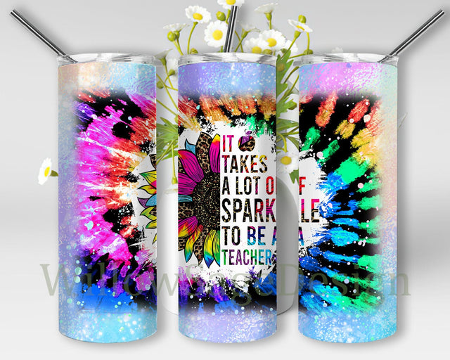 It Takes A Lot of Sparkle To Be A Teacher Design Png, Teacher Life Tumbler Png, Teacher Sunflower Leopard 20oz Tumbler Design, Tye Die Tumbler Wrap, Instant Download Sublimation WillowSageDesign 