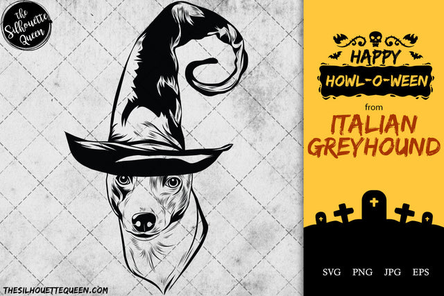 Italian Greyhound dog svg portrait clipart vector graphic art Witch hat Halloween dog Cricut cut file cuttable design SVG Loveleen Kaur 