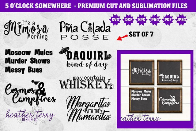 It's 5 O'Clock Somewhere SVG PNG Sublimation Bundle SVG Heather Terry Design Co. 