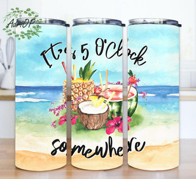 It's 5 O'clock Somewhere Tumbler Design, Beach 20oz Skinny Tumbler, Cocktails Tumbler Png, Tropical Happy Hour Design Png, Summer Vacation Sublimation Design, Instant Download Sublimation AdriOP 