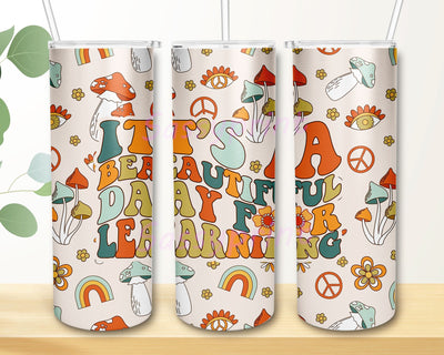 It's a Beautiful Day for Learning Teacher Boho Groovy Rainbow Tumbler Wraps, Seamless PNG Tumbler Designs, Retro Rainbow Tumbler Wrap PNG, Sublimation Designs,Digital Download Sublimation sassyprint 