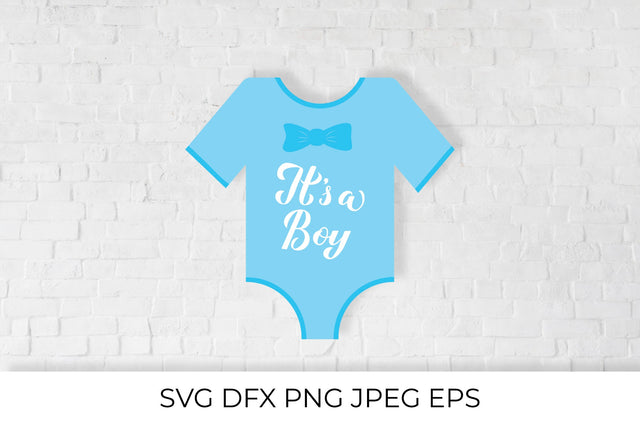Its a boy calligraphy hand lettering on blue baby onesie SVG LaBelezoka 
