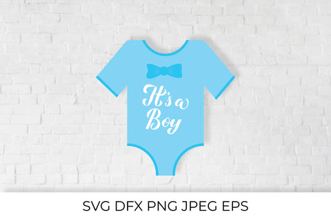 Its a boy calligraphy hand lettering on blue baby onesie SVG LaBelezoka 