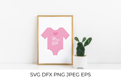Its a girl calligraphy hand lettering on pink baby onesie SVG LaBelezoka 