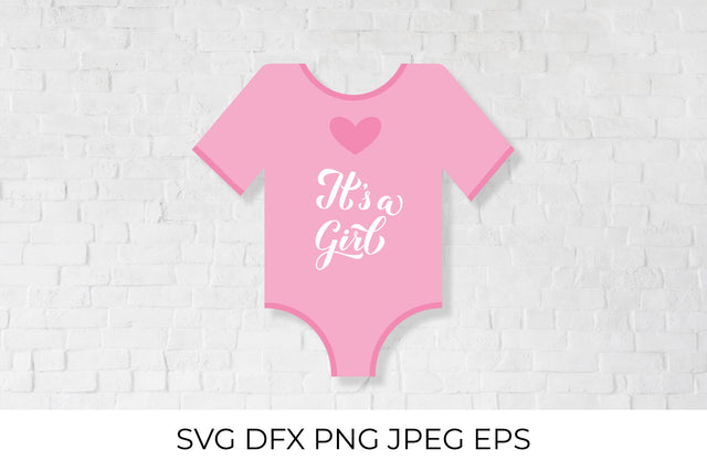 Its a girl calligraphy hand lettering on pink baby onesie SVG LaBelezoka 