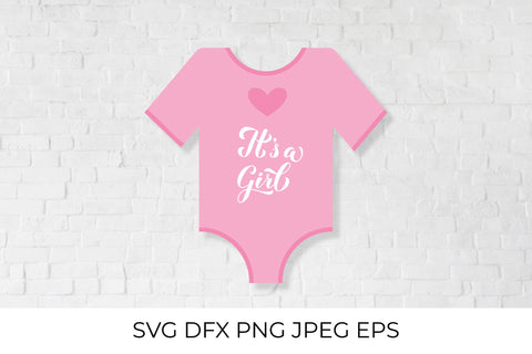 Its a girl calligraphy hand lettering on pink baby onesie SVG LaBelezoka 