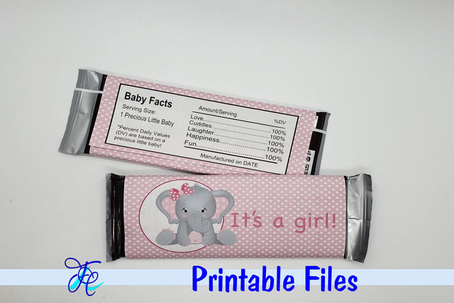 It's A Girl - Elephant Candy Bar Wrapper 3D Paper Family Creations 