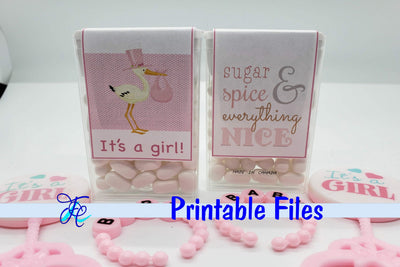 It's A Girl! - Stork Tic Tac Label 3D Paper Family Creations 