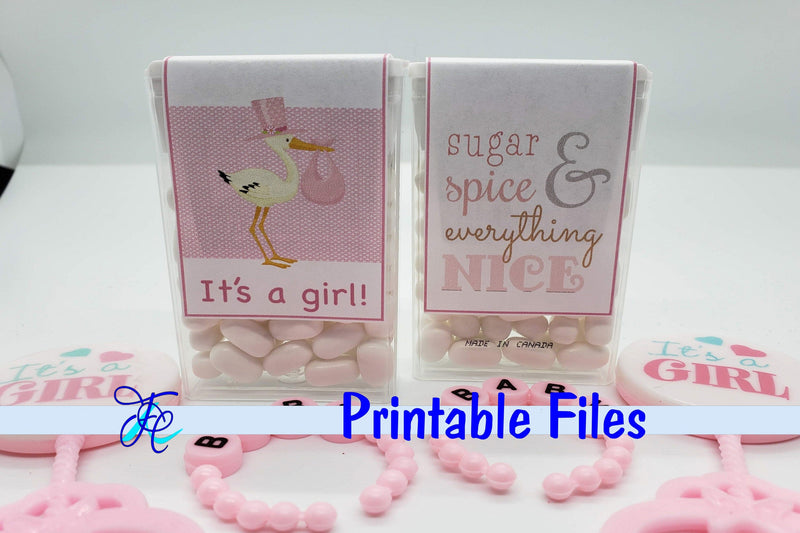 It's A Girl! - Stork Tic Tac Label 3D Paper Family Creations 