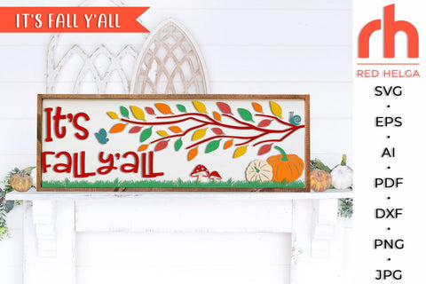 It’s Fall Y’all SVG, Autumn Horizontal Porch Sign Cut File, Fall Branch Silhouette, Thanksgiving Decor DXF, Harvest Sign Vector SVG RedHelgaArt 