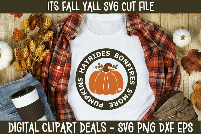 It's Fall Y'all SVG Design - Fall Pumpkins, Hayrides, Bonfires, S'mores SVG SVG Digital Clipart Deals 
