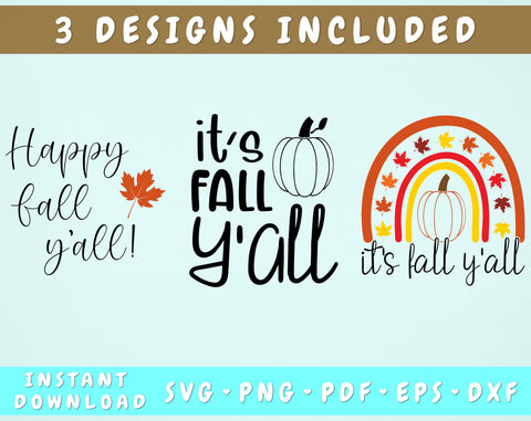 It's Fall Y'all SVG, Happy Fall Y'all SVG - 3 Designs SVG HappyDesignStudio 