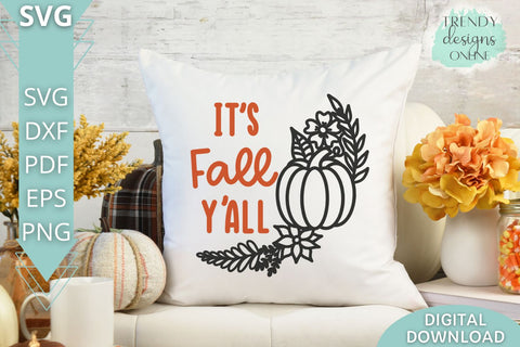 It's Fall Y'all SVG I Fall Floral Pumpkin Wreath SVG SVG Trendy Designs Online 